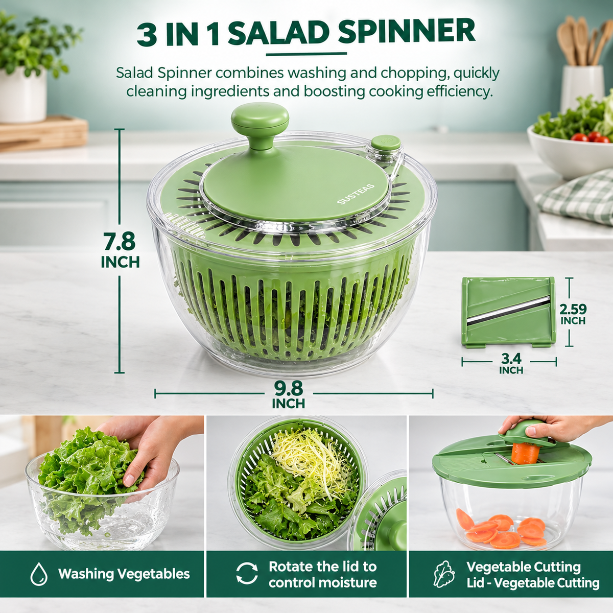Salad Spinner Pro – 5-in-1 Vegetable Washer & Slicer, 5 Qt