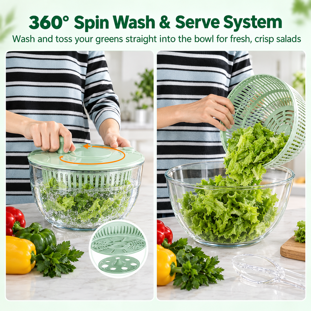 Salad Spinner Pro – 5-in-1 Vegetable Washer & Slicer, 5 Qt