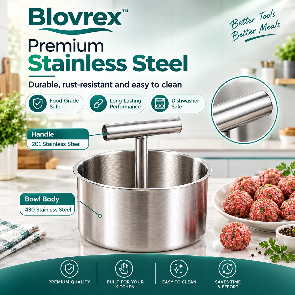 Blovrex™ 12-Hole Stainless Steel Meatball Maker