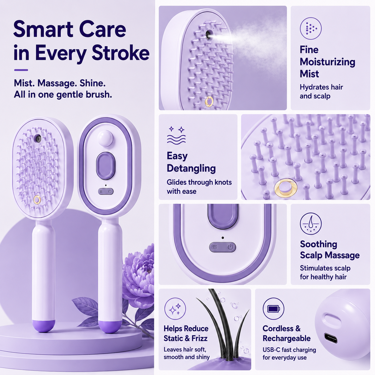 Blovrex™ 5-in-1 Mist Massage Hair Brush